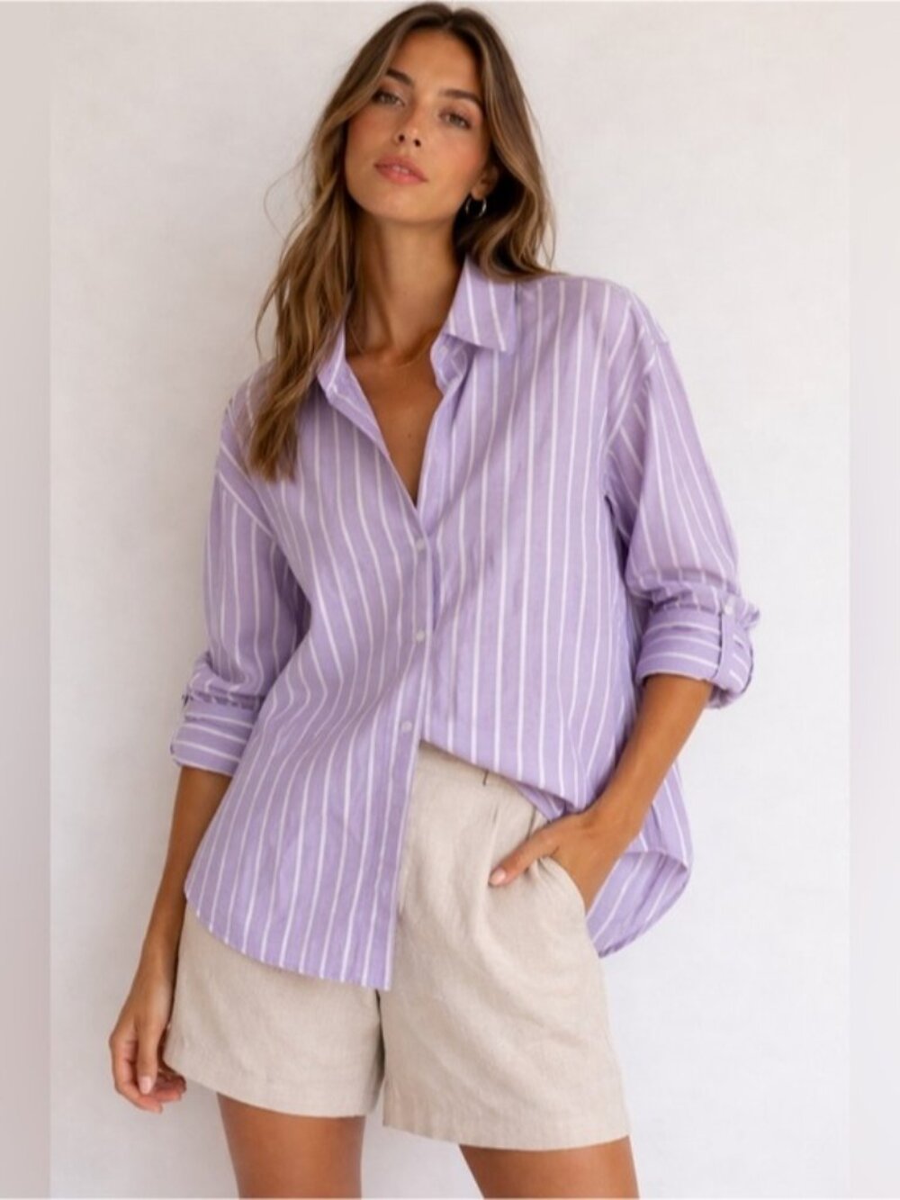 ZARA Lavender & White Striped Button-Up Shirt XS